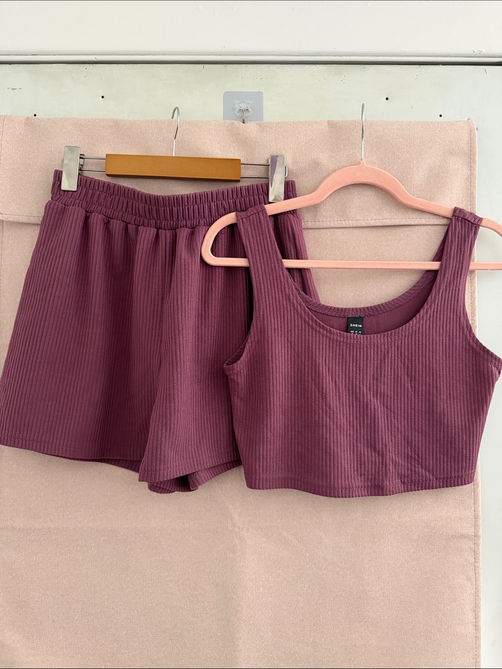 Ribbed Crop Tank & Shorts Set - Dusty Mauve